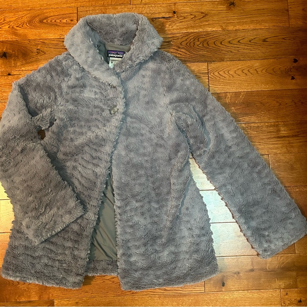 Patagonia Faux Fur Youth Coat Gray Girls L (12)